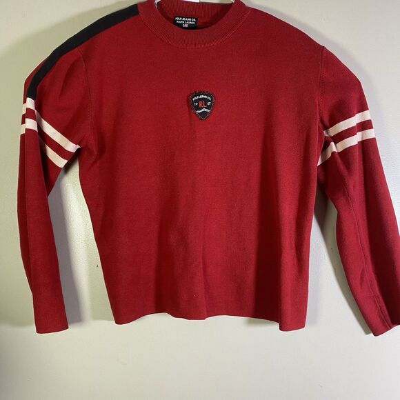 Vintage Polo Jeans Co Ralph Lauren Knit Sweater Men Large Red Logo Patch Cotton - Picture 1 of 13